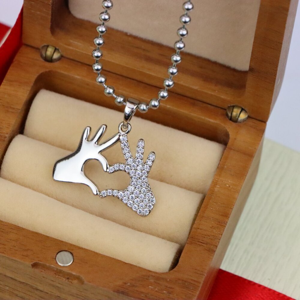 "Silver Heart Hands Pendant in Gold Plated Brass with Crystal Detail, XPPT1728 - Picture 7 of 13